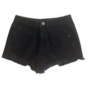 Distressed black shorts